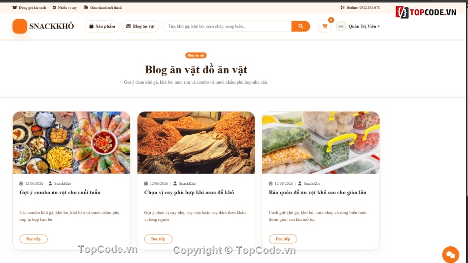 Website đồ ăn,bán đồ ăn vặt,bán